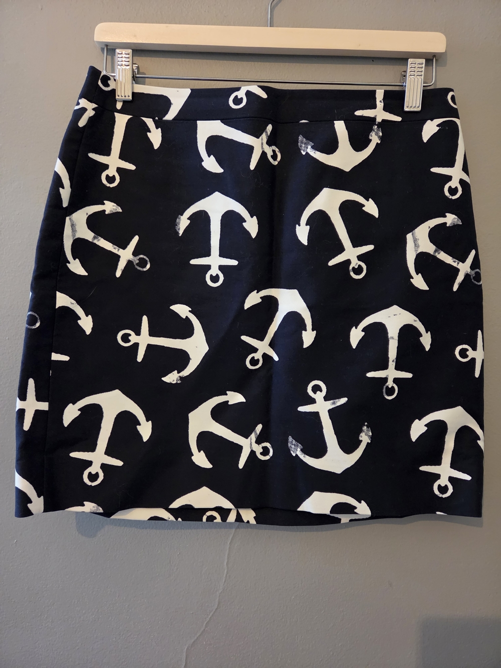 J. Crew Navy Blue Mini Skirt with White Anchor Print